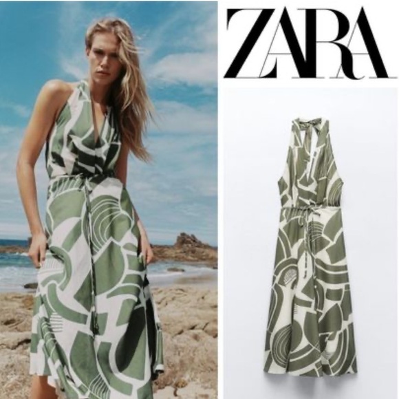 Zara NWT printed halter dress 2183/247 - Picture 5 of 11